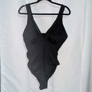 Shein Black Ribbed One-Piece Swimsuit